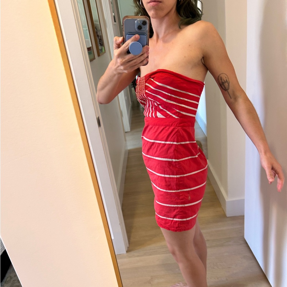 Impeccable Pig Retro striped strapless sundress - SMALL